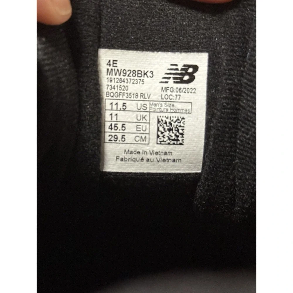 New Balance 928 MW928BK3 Men's 11.5 4E Black Leather Walking Shoes Extra Wide